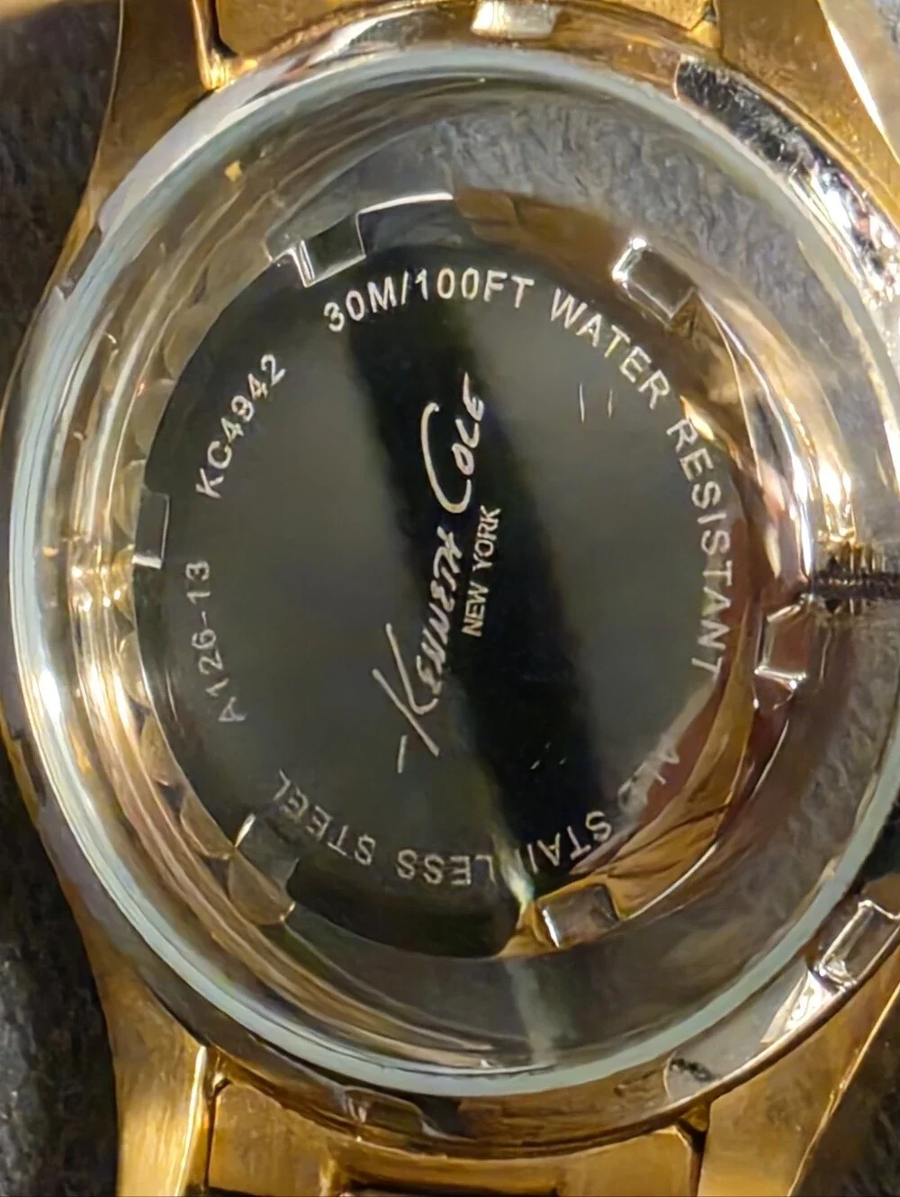KENNETH COLE NY RARE Transparency Gold Floating Stone Crystal Accent Watch Y2K